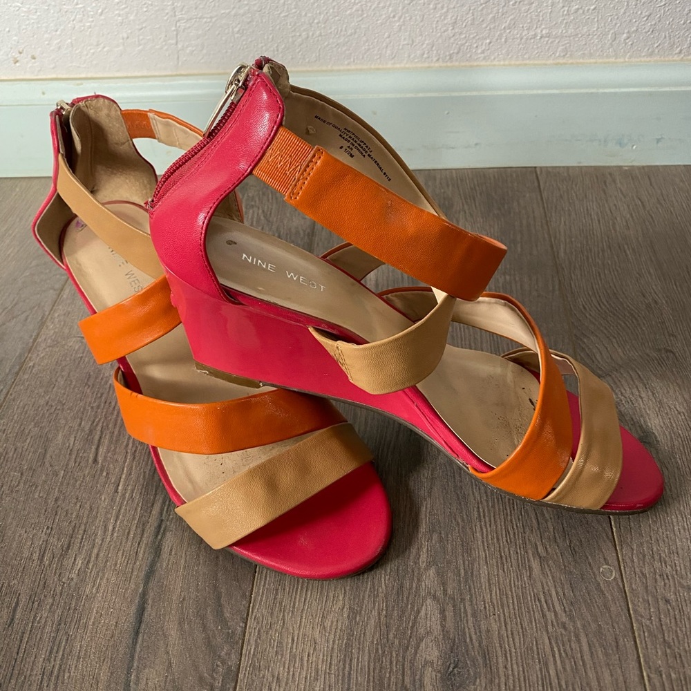 Nine West pink and tan sandals gently worn